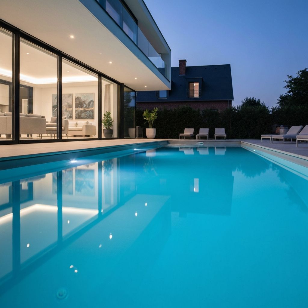 Luxe zwembad bij avondschemering